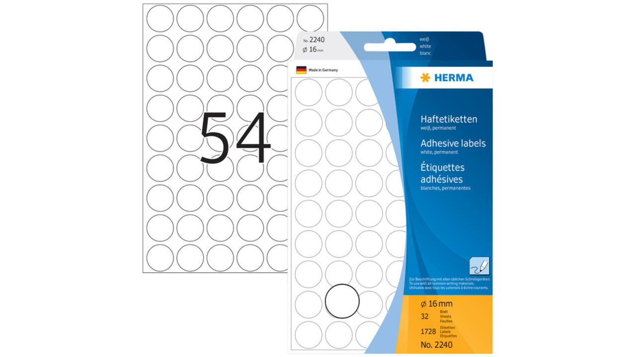 Etiket HERMA 2240 rond 16mm wit 1728stuks