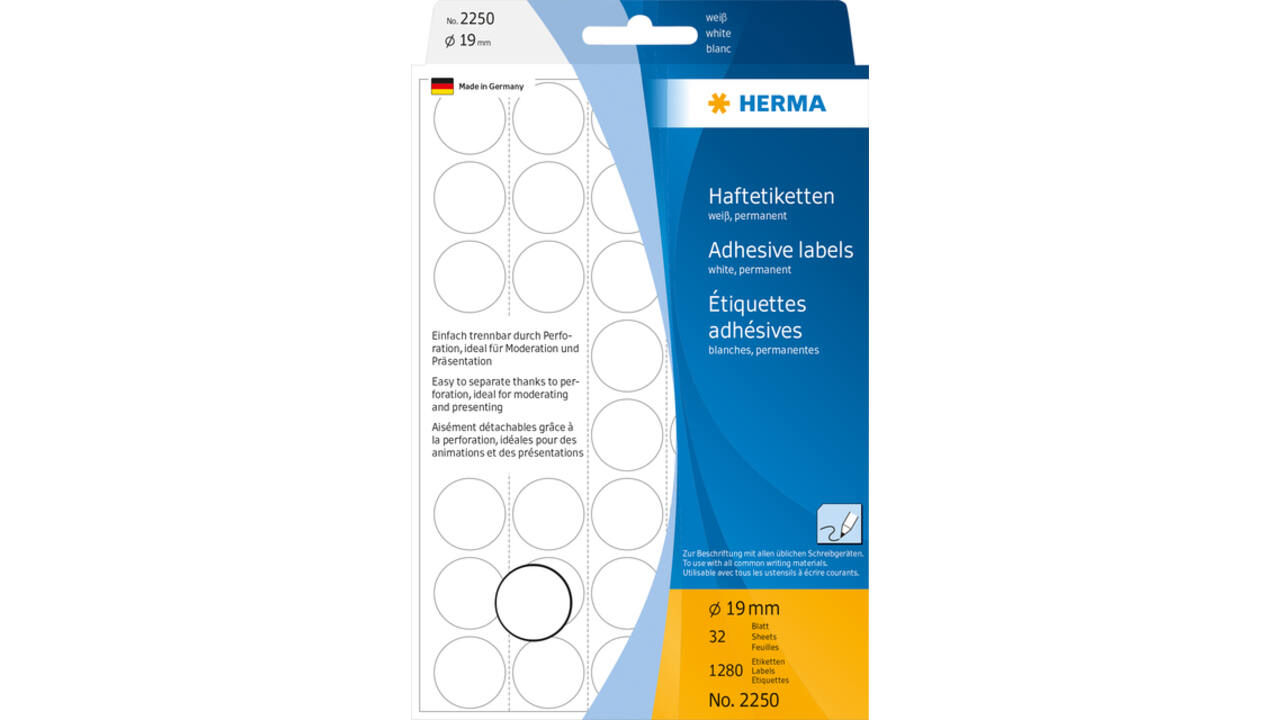 Etiket HERMA 2250 rond 19mm wit 1280stuks