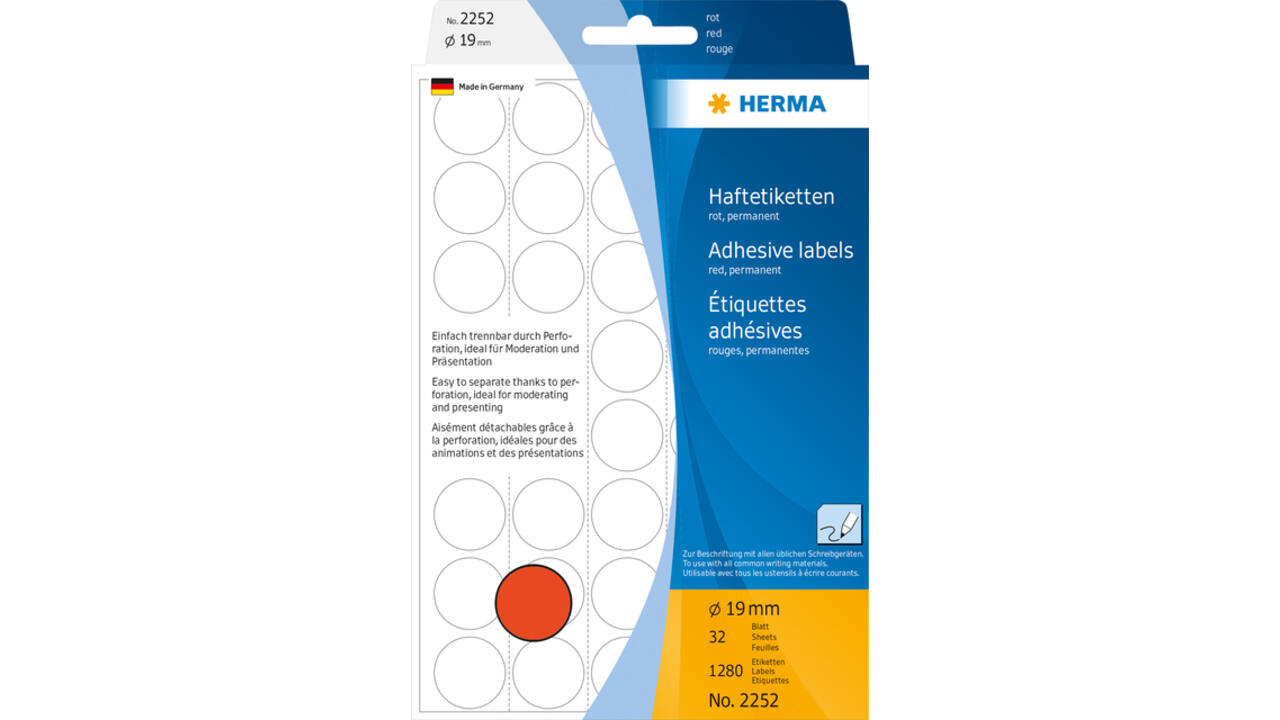 Etiket HERMA 2252 rond 19mm rood 1280stuks