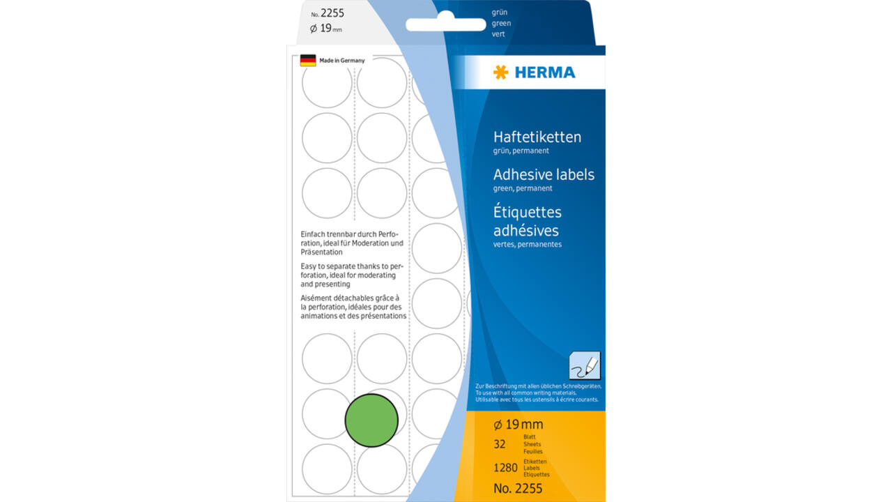 Etiket HERMA 2255 rond 19mm groen 1280stuks