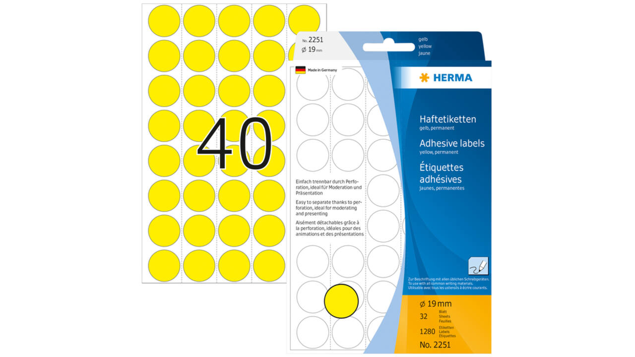 Etiket HERMA 2251 rond 19mm geel 1280stuks