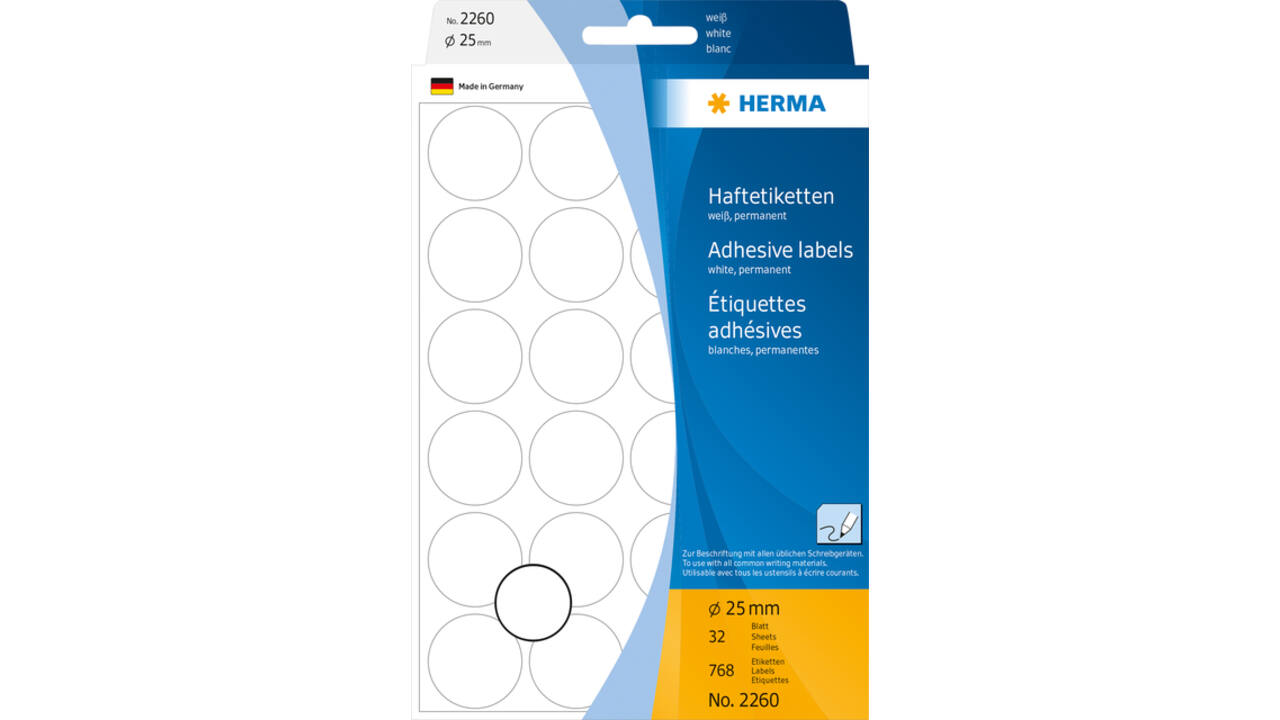 Etiket HERMA 2260 rond 25mm wit 768stuks