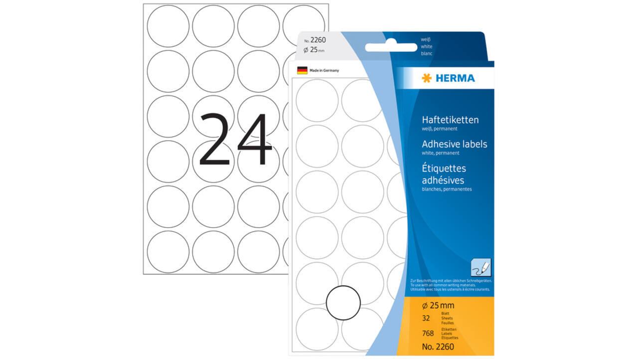 Etiket HERMA 2260 rond 25mm wit 768stuks