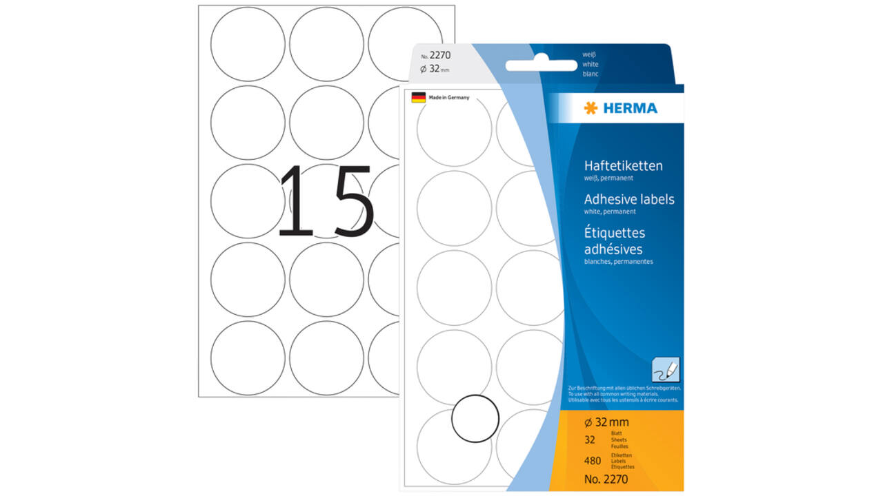 Etiket HERMA 2270 rond 32mm wit 480stuks