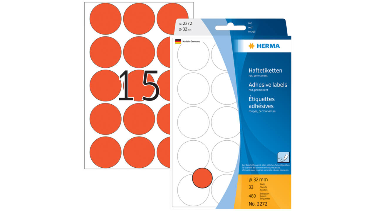 Etiket HERMA 2272 rond 32mm rood 480stuks