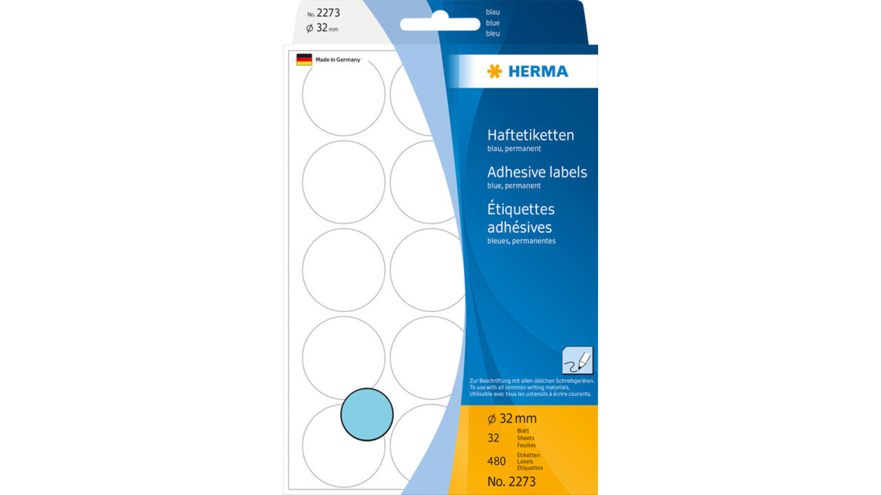 Etiket HERMA 2273 rond 32mm blauw 480stuks