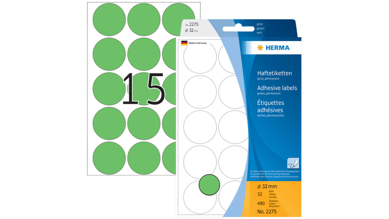 Etiket HERMA 2275 rond 32mm groen 480stuks