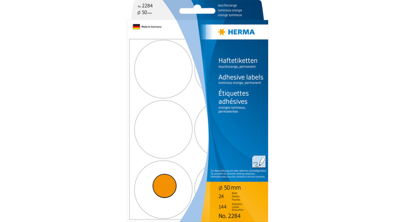 Etiket HERMA 2284 rond 50mm fluor oranje 144stuks