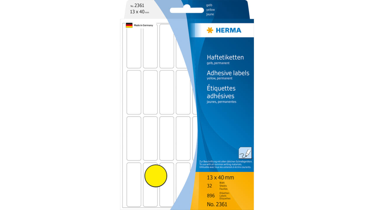 Etiket HERMA 2361 13x40mm geel 896 stuks