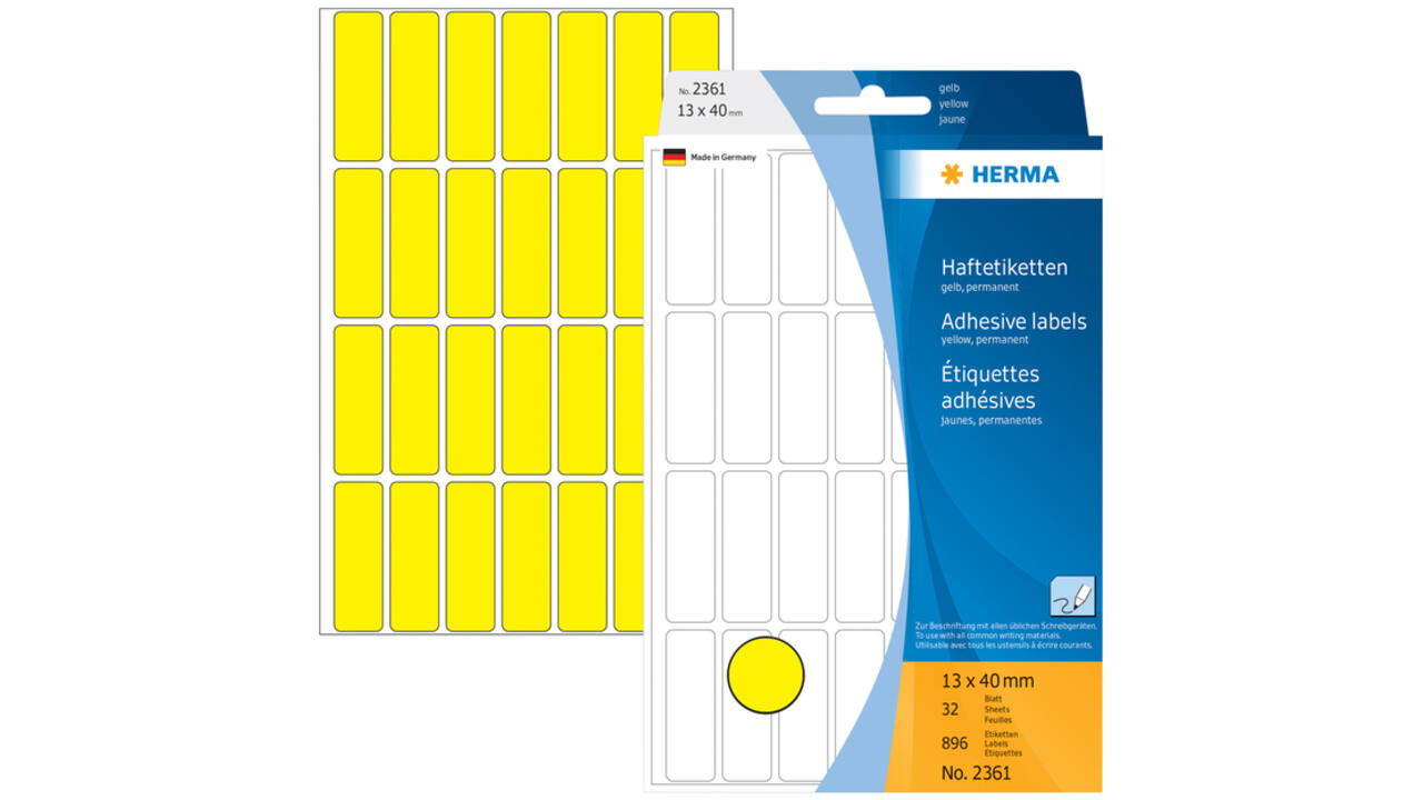 Etiket HERMA 2361 13x40mm geel 896 stuks