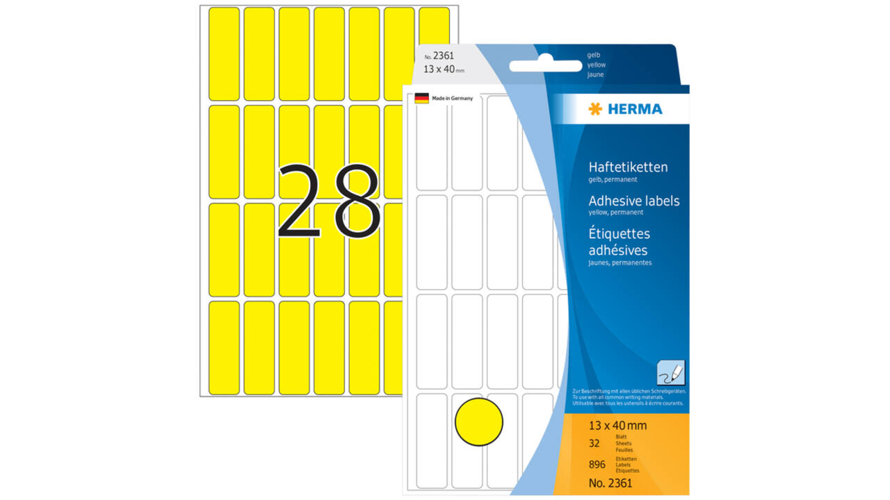 Etiket HERMA 2361 13x40mm geel 896 stuks