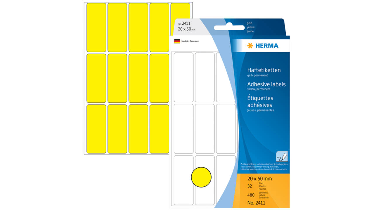 Etiket HERMA 2411 20x50mm geel 480 stuks