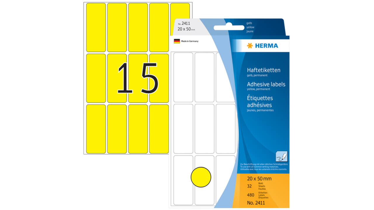 Etiket HERMA 2411 20x50mm geel 480 stuks