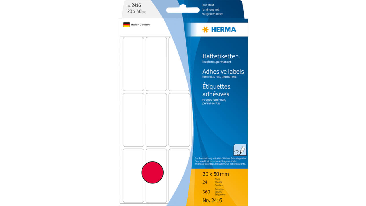 Etiket HERMA 2416 20x50mm fluor rood 360stuks