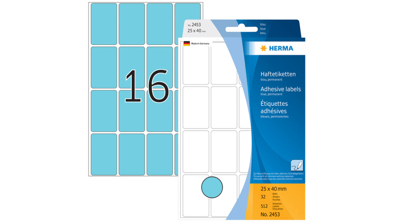 Etiket HERMA 2453 25x40mm blauw 512stuks