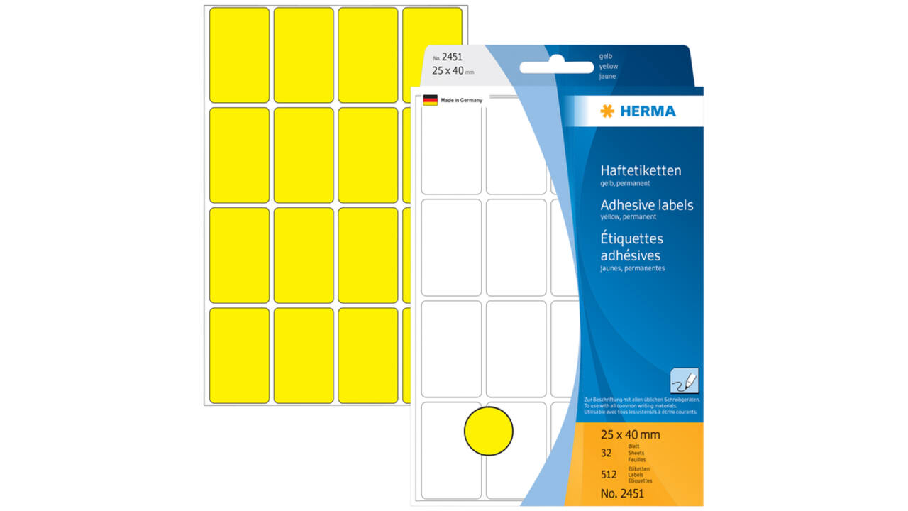 Etiket HERMA 2451 25x40mm geel 512 stuks