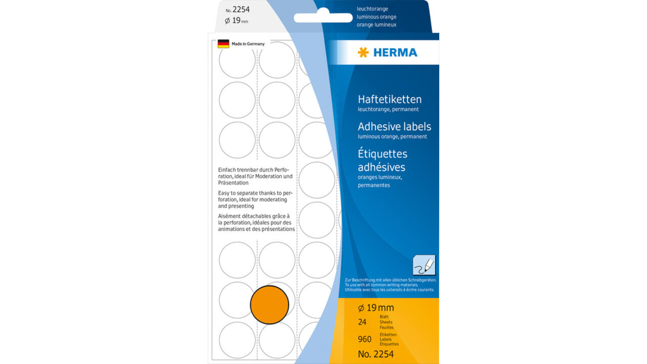 Etiket HERMA 2254 rond 19mm fluor oranje 960stuks