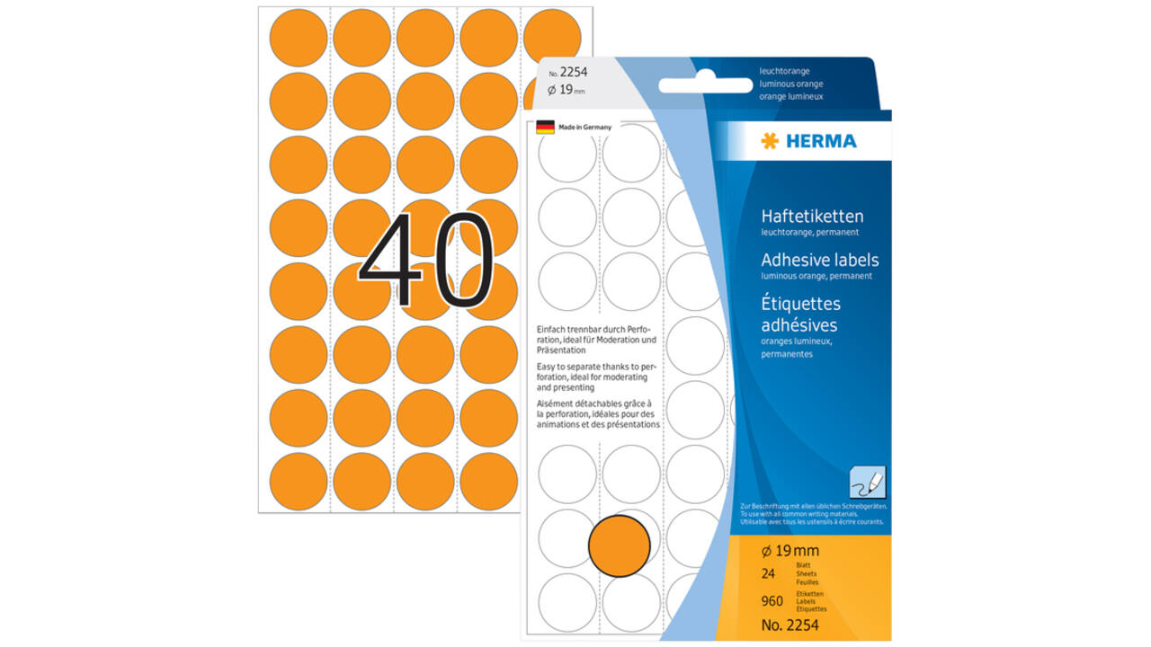 Etiket HERMA 2254 rond 19mm fluor oranje 960stuks