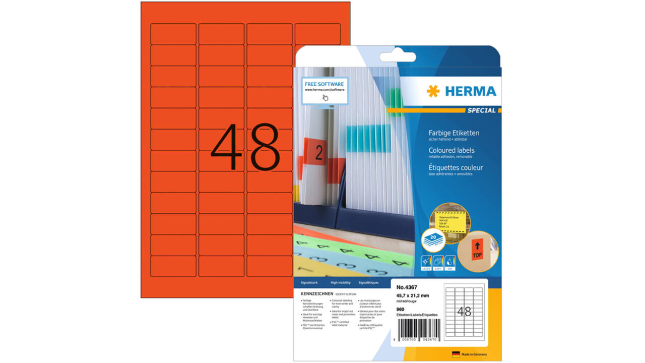 Etiket HERMA 4367 45.7x21.2mm verwijderbaar rood 960stuks