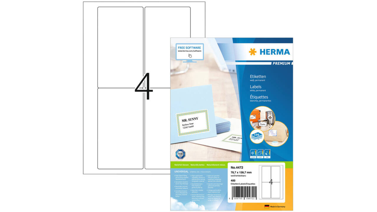 Etiket HERMA 4472 78.7x139.7mm premium wit 400stuks