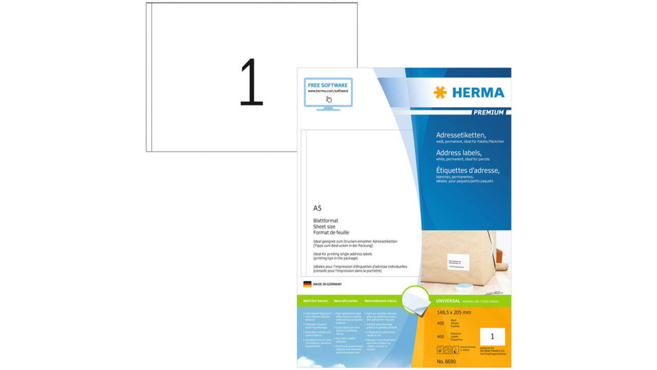 Etiket HERMA 8690 148.5x205mm Premium wit 400stuks