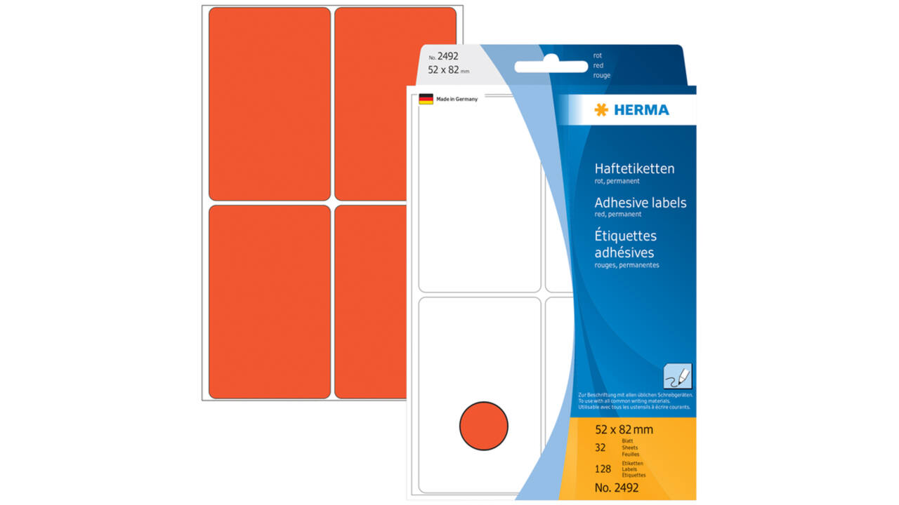 Etiket HERMA 2492 52x82mm rood 128 stuks