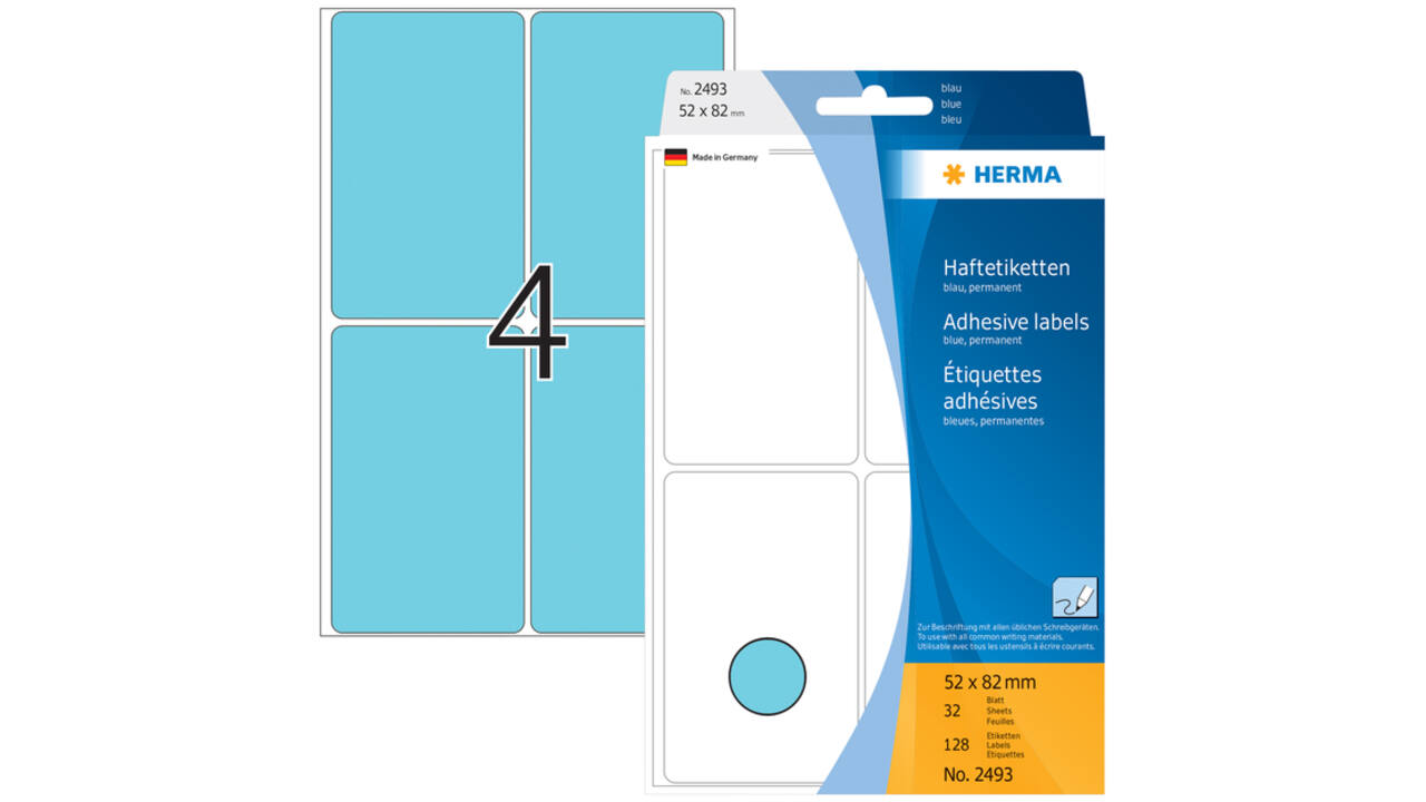 Etiket HERMA 2493 52x82mm blauw 128stuks