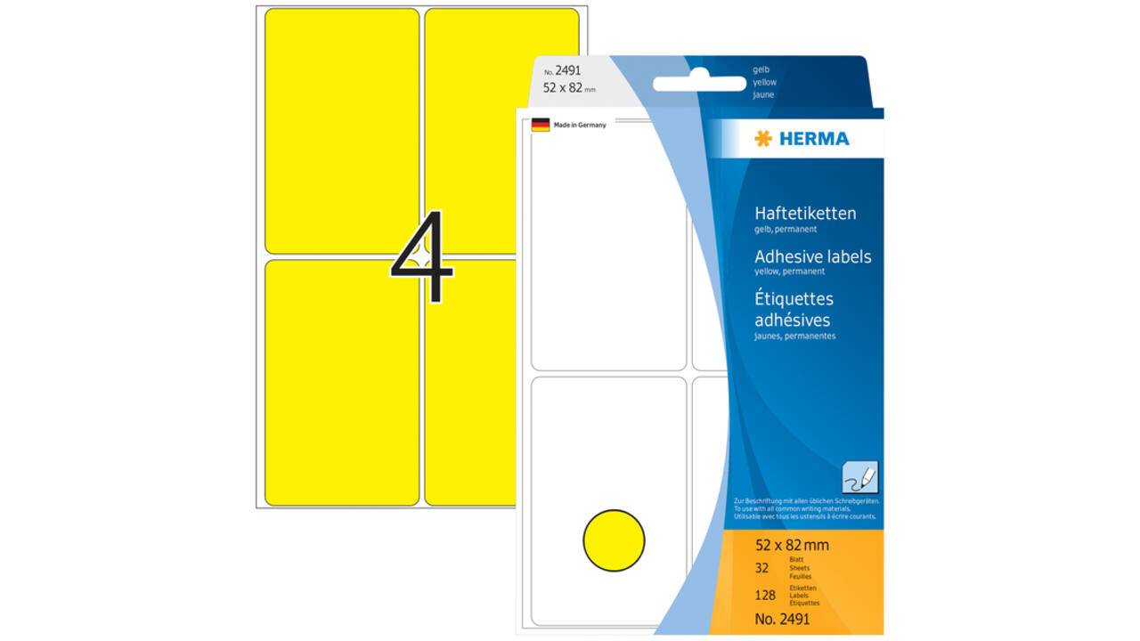 Etiket HERMA 2491 52x82mm geel 128 stuks