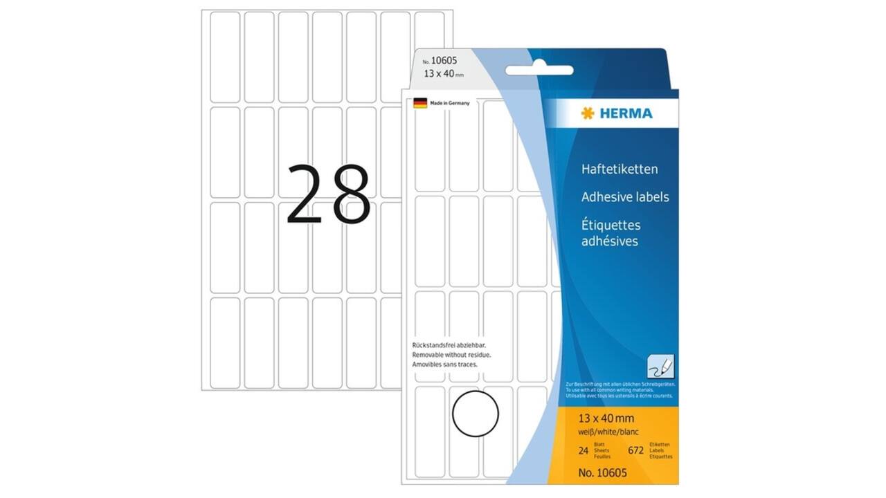 Etiket HERMA 10605 13x40mm verwijderbaar 896stuks