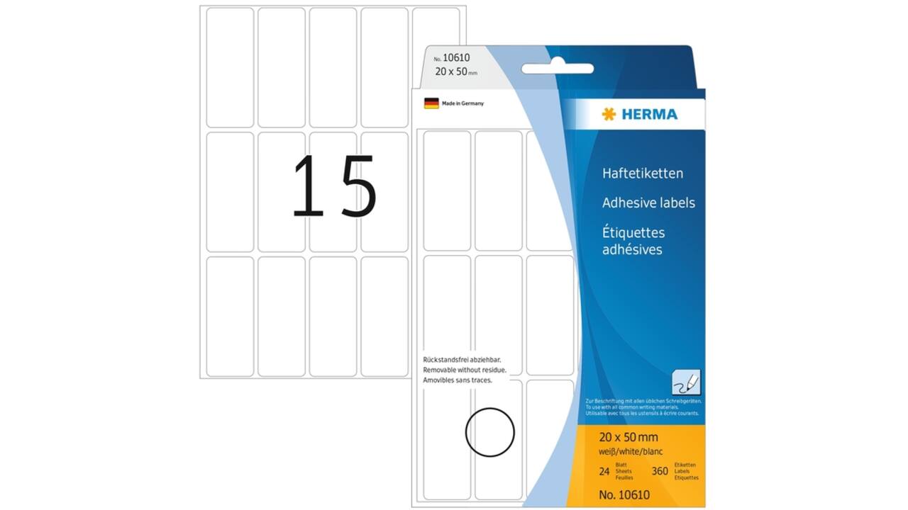 Etiket HERMA 10610 20x50mm verwijderbaar 480stuks