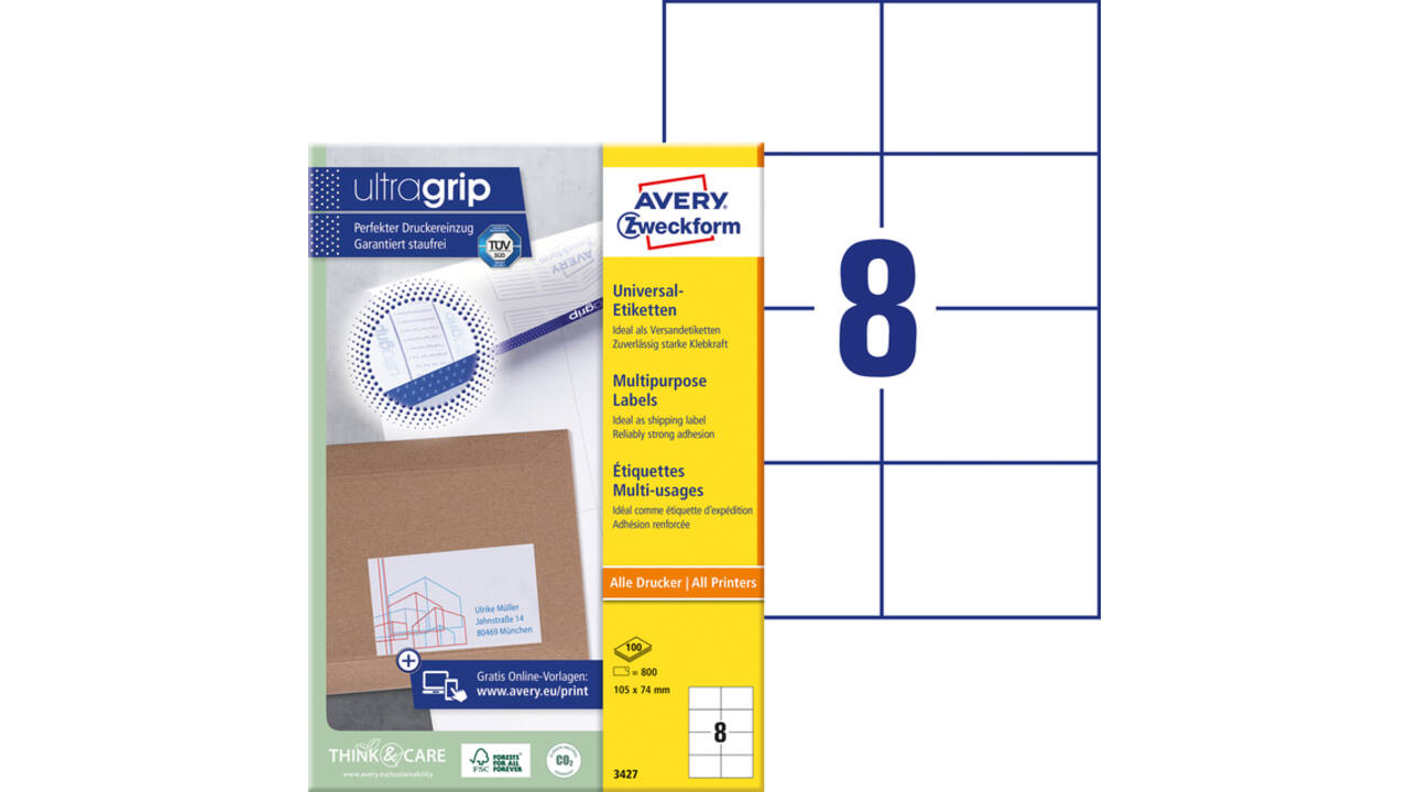 Etiket Avery Zweckform 3427 105x74mm wit 800stuks