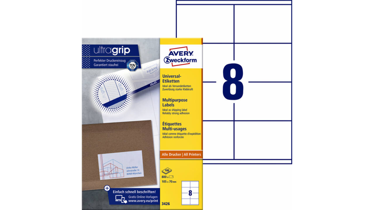 Etiket Avery Zweckform 3426 105x70mm wit 800stuks