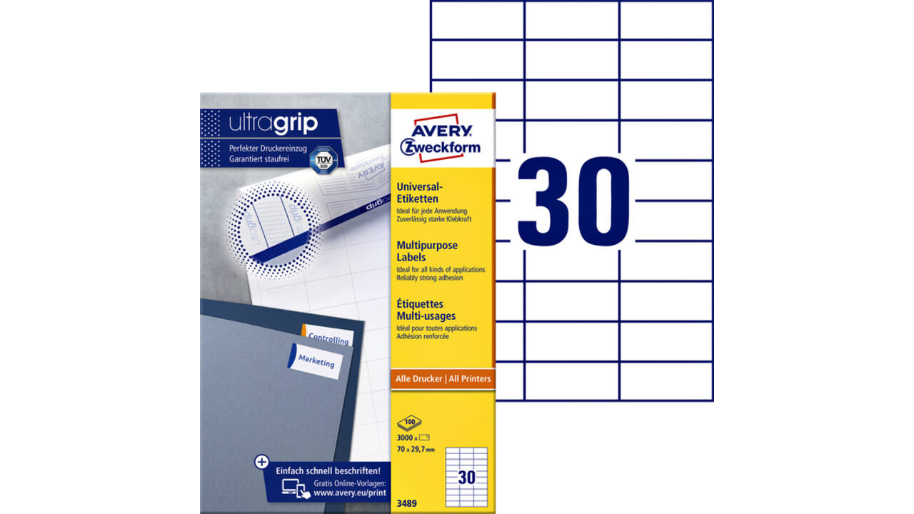Etiket Avery Zweckform 3489 70x29.7mm wit 3000stuks