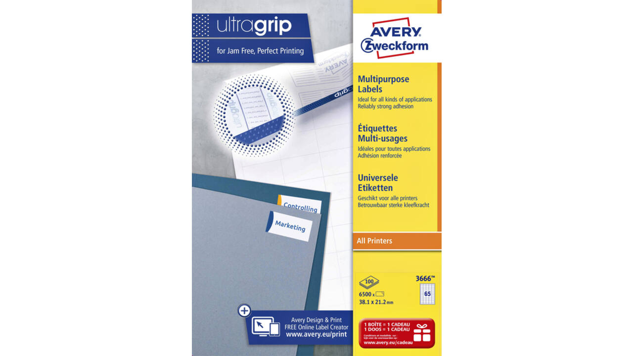Etiket Avery Zweckform 3666 38x21.2mm wit 6500stuks
