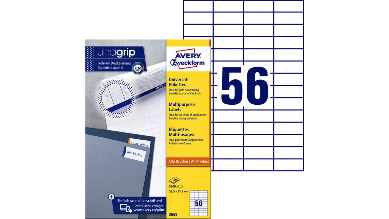 Etiket Avery Zweckform 3668 52.5x21.2mm wit 5600stuks