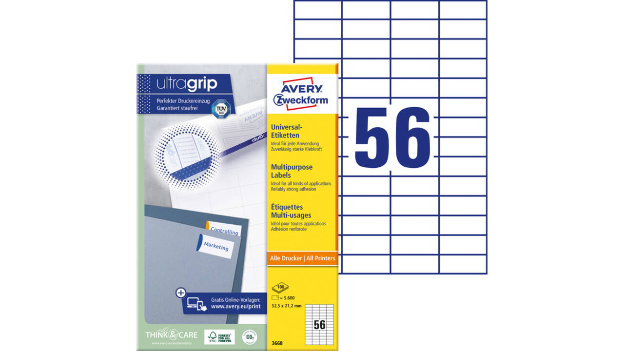 Etiket Avery Zweckform 3668 52.5x21.2mm wit 5600stuks