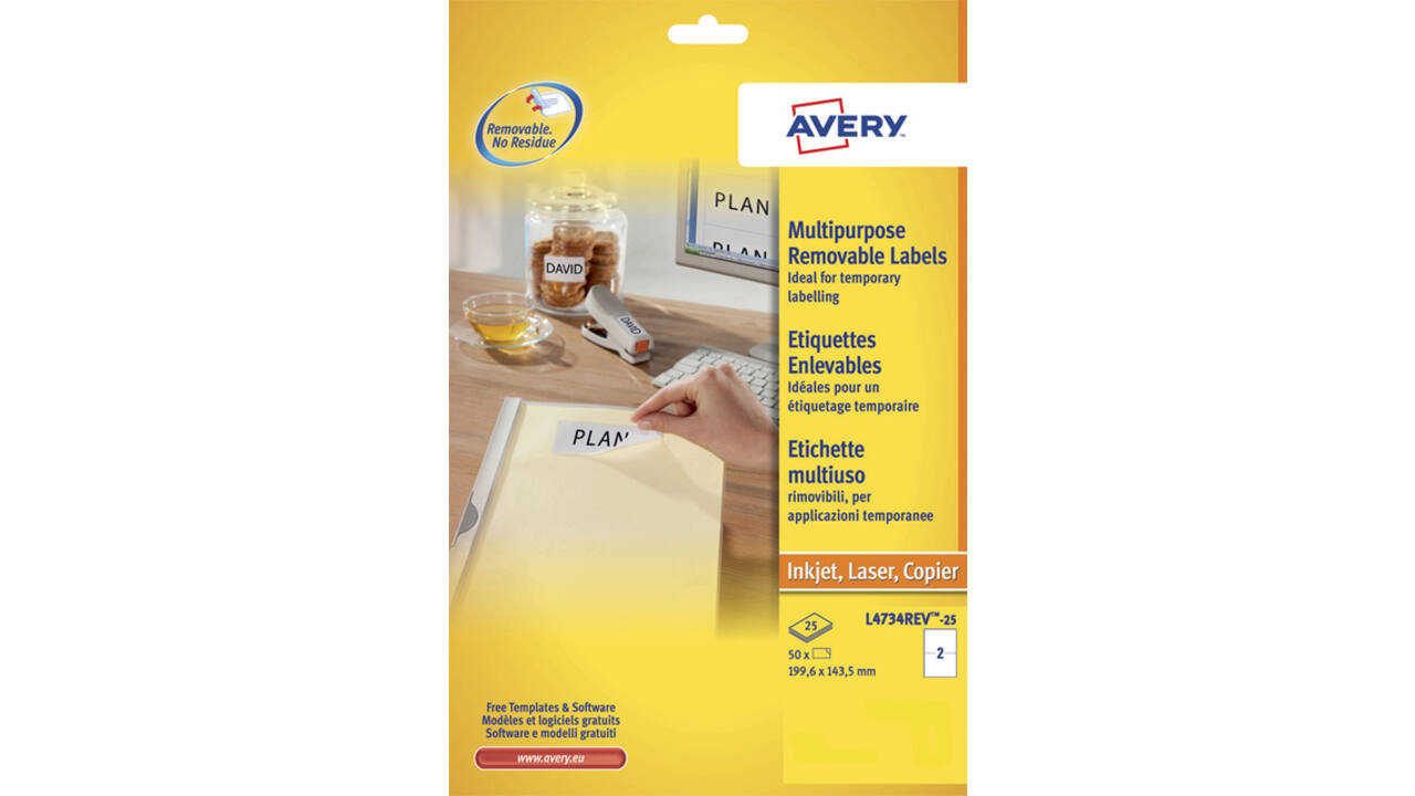 Etiket Avery L4734REV 199.3x143.5mm afneembaar wit 50stuk