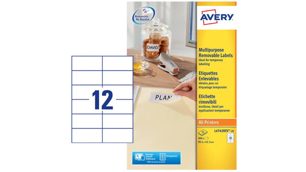 Etiket Avery L4743REV-25 99.1x42.3mm afneembaar wit 300stuks