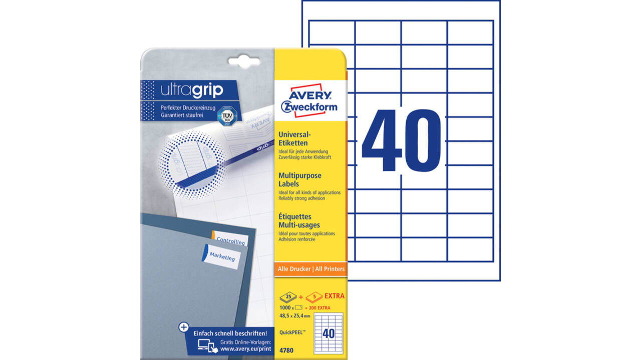 Etiket Avery Zweckform 4780 48.5x25.4mm wit 1000stuks