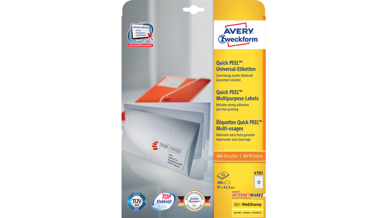 Etiket Avery Zweckform 4781 97x42.3mm wit 300stuks