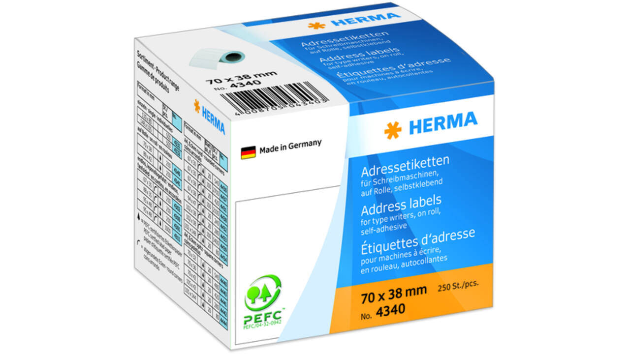 Etiket HERMA adres 4340 70x38mm op rol wit 250stuks
