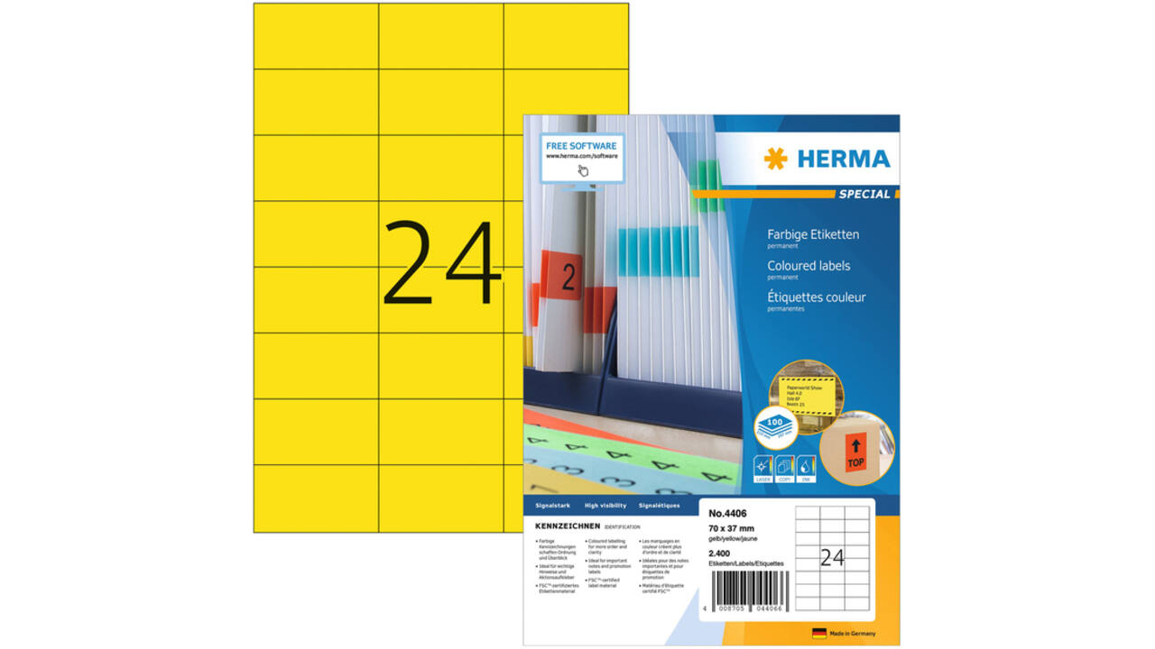 Etiket HERMA 4406 70x37mm geel 2400stuks