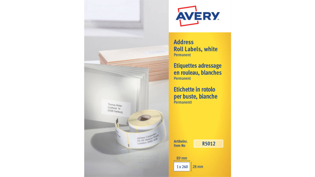 Etiket Avery R5012 thermisch 89x28mm wit 260stuks