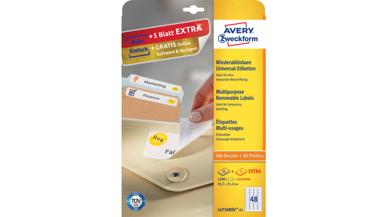 Etiket Avery L4736REV-25 45.7x21.2mm afneembaar wit 1200stuk