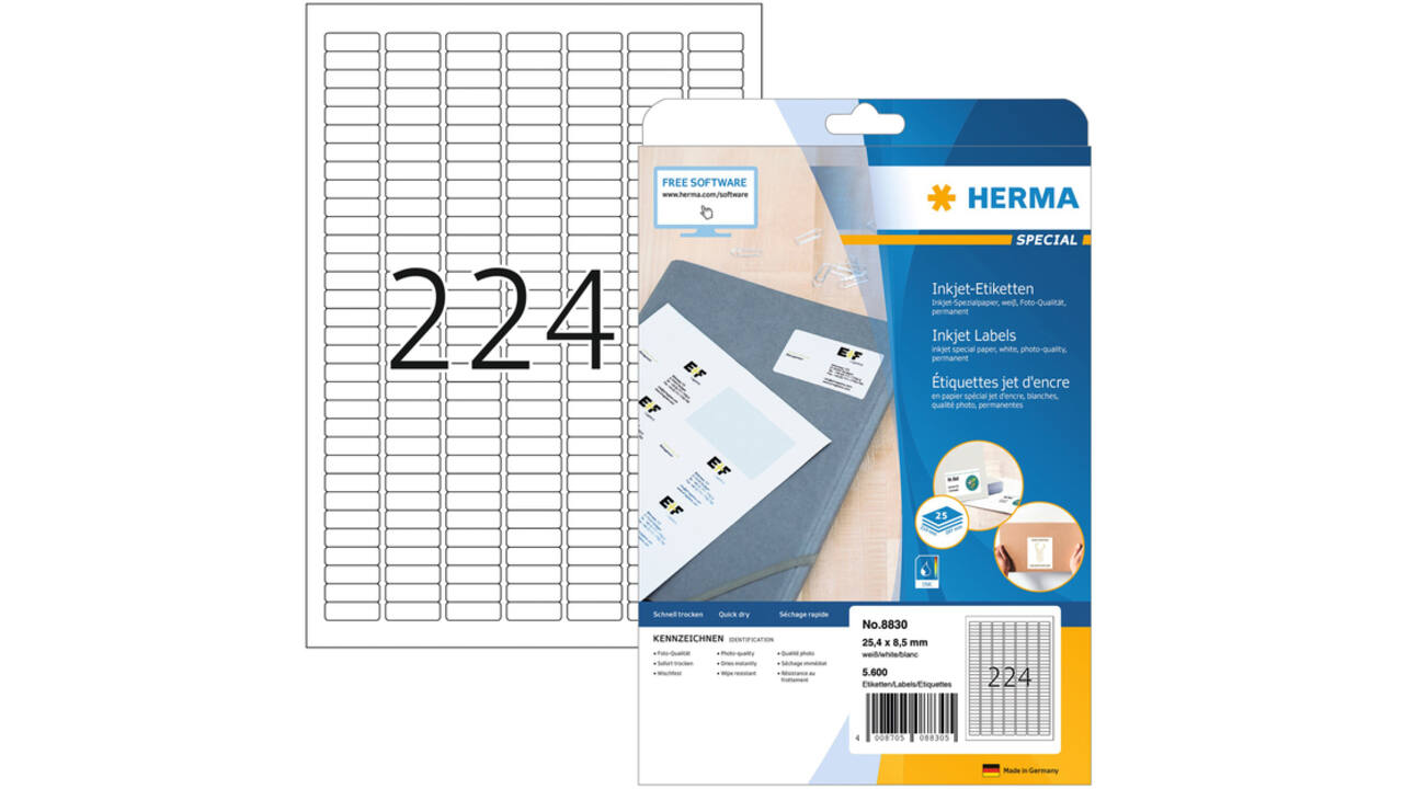 Etiket HERMA 8830 25.4x8.5mm mat wit 5600stuks