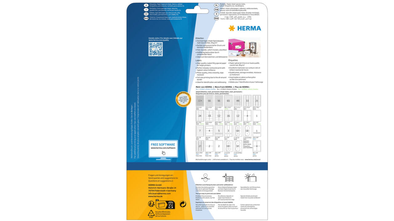 Etiket HERMA 8837 63.5x25.4mm mat wit 825stuks