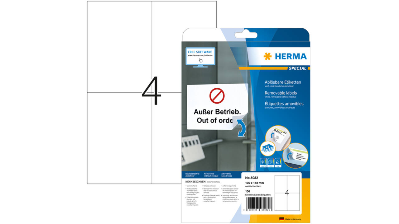 Etiket HERMA 5082 105x148mm A6 verwijderbaar wit 100stuks