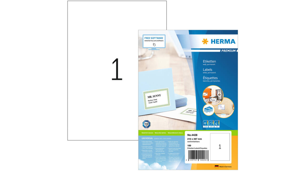 Etiket HERMA 4428 210x297mm A4 premium wit 100stuks