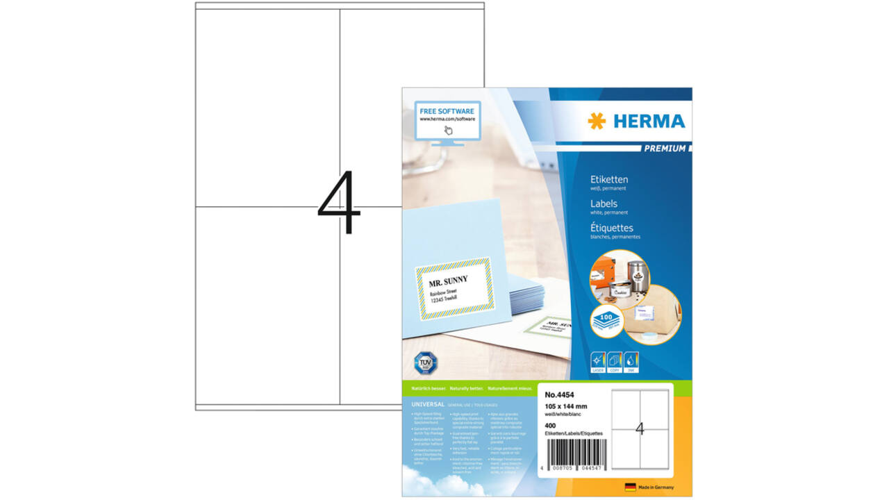 Etiket HERMA 4454 105x144mm premium wit 400stuks