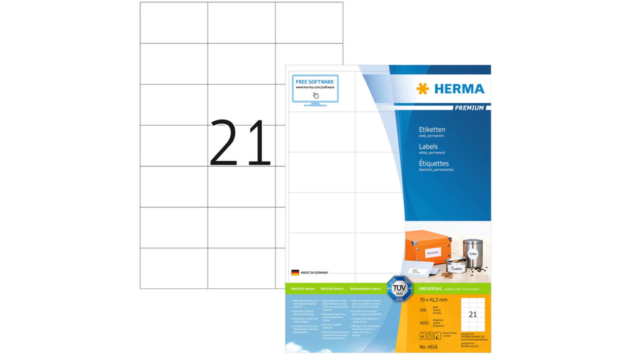 Etiket HERMA 4616 70x42.3mm premium wit 4200stuks